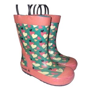 Kamik Kids' Heart Print Rain Boots - Green and Pink Size 8